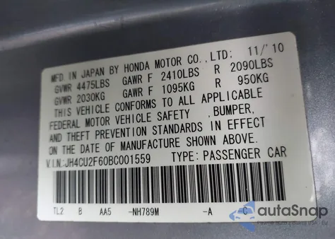2011 Acura Tsx 2.4 from USA, damaged, VIN JH4CU2F60BC001559